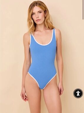 Solid and striped Anne marie luxe ribbed one piece marina blue - M